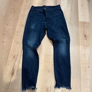 Express Denim Perfect High Rise Skinny Jeans 10R Dark Wash Raw Hem